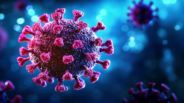 3D render of virus against dark blue backdrop, highlighting medical dedication in combating infectious diseases and ensuring public health