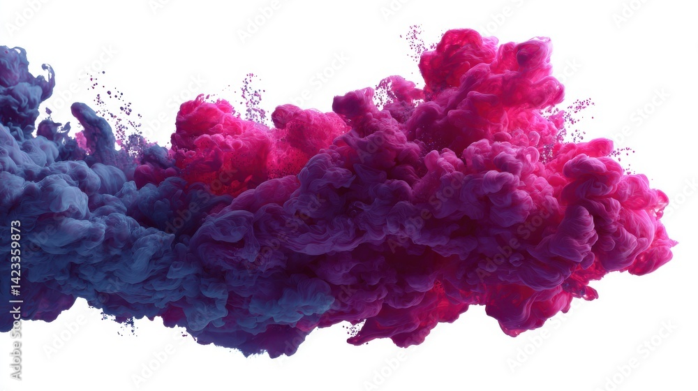 Poster nebula cloud in indigo and magenta abstract colorful shape, 3d render style, isolated on a white bac