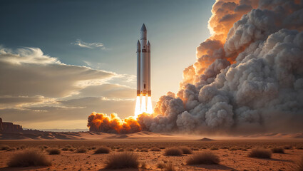a rocket is launched from the desert
