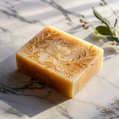 Luxury Handmade Soap Bar on Marble Background