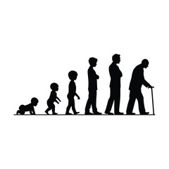 Human life stages silhouette from baby to elderly
