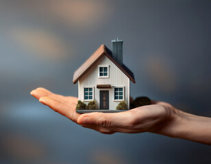  Property home and real estate insurance concept. miniature model house. Mortgage concep...