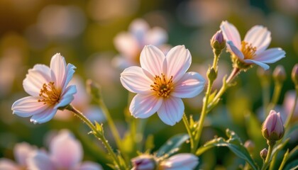 Obraz premium A lovely close up of dew kissed flowers sparkling in the early morning light.