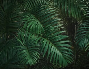 Intricate palm leaf details, rich emerald hues, tropical vibe, tropical, wallpaper