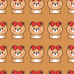 seamless pattern cute cartoon bear wearing red bow tie. cute pattern for wallpaper, background and gift wrap paper