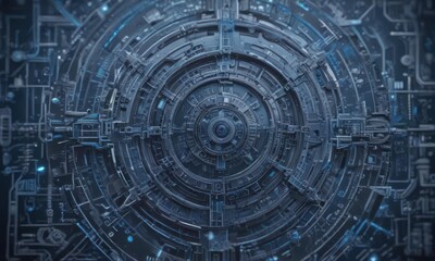 Fototapeta premium Intricate blue engineering schematic, abstract geometric backdrop, technology, lines