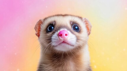 Cute ferret with vibrant background