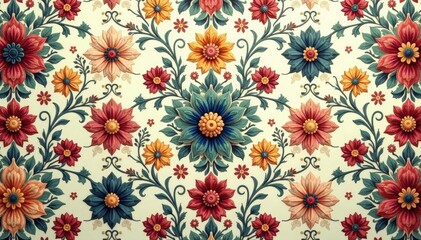 Intricate floral damask pattern in muted tones, image, damask