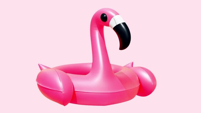 Pink inflatable flamingo float animation isolated asset, transparent 4K video, alpha channel, ProRes 4444