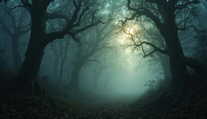 Moody Foggy Forest with Enchanted Light
