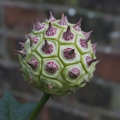 Unique Spiky Green Plant Bud Close Up Macro Shot