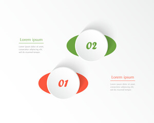 Red and green infographic template with 2 steps, options, parts or processes. Presentation of teamwork or business processes.