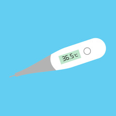 Graphic icon of a digital thermometer, a tool for measuring body temperature, 
used in the medical field for human health. Flat vector illustration. 