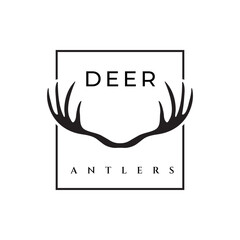 Minimalist Vector Design of Emblem or Label with Deer Antlers. For Outdoor Themed Logo Design
