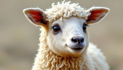Obraz premium A cute little sheep with fluffy wool and a friendly expression.