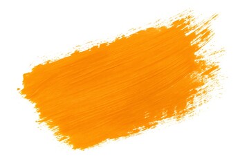 Vibrant orange paint brush stroke texture creating an artistic design element on white background