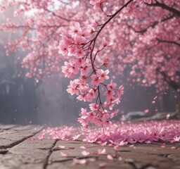 Mesmerizing pink sakura petal fall, soft focus background,  wallpaper,  subtle