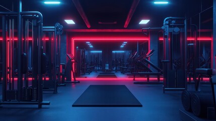 Futuristic neon corridor digital rendering