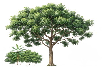 A tall ashoka tree. Polyalthia longifolia green plant isolated. The Mast tree. Monoon longifolium. Png transparency