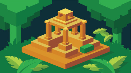 Naklejka premium Temple Ruins In Jungle Built In Isometric Blocks
