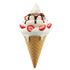 Delicious Vanilla Ice Cream Cone with Strawberries and Blueberries