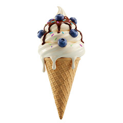 Delicious Vanilla Ice Cream Cone with Strawberries and Blueberries