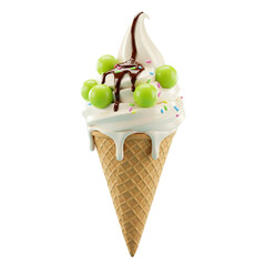 Delicious Vanilla Ice Cream Cone with Strawberries and Blueberries
