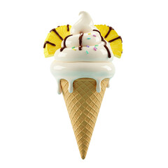Delicious Vanilla Ice Cream Cone with Strawberries and Blueberries