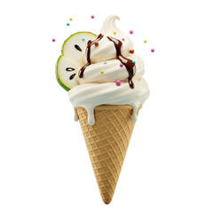 Delicious Vanilla Ice Cream Cone with Strawberries and Blueberries