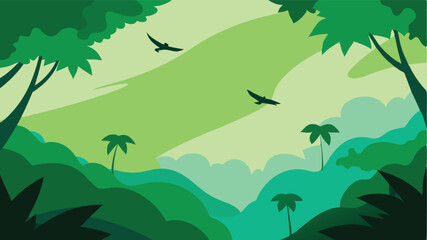 Jungle Canopy View From Above With Birds In Motion