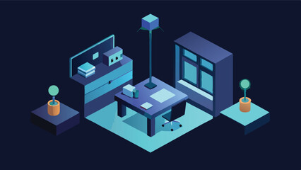 Fototapeta premium Isometric Modern Office Scene With Glowing Elements