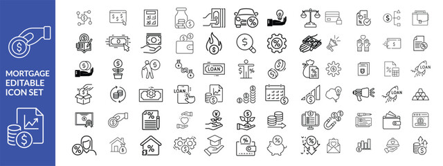 Loan and credit line icons. Editable stroke. For website marketing design, logo, app, template, ui, etc. Vector illustration.