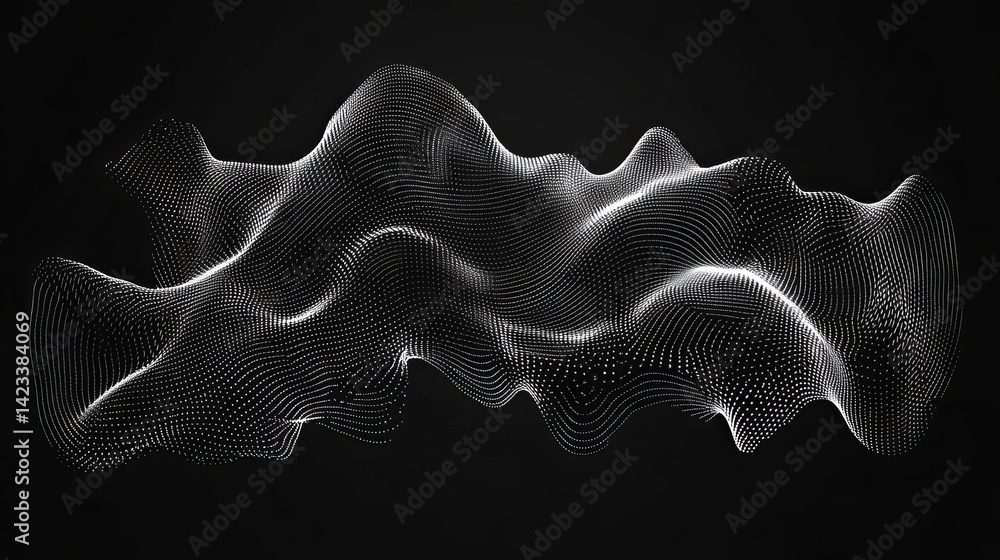Poster abstract white particle wave digital background design illustration dots flow tech black curve lines