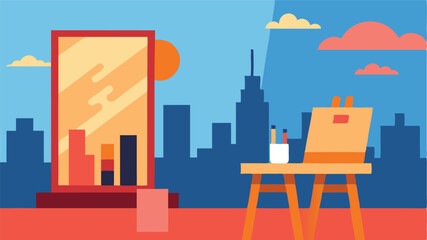 Naklejka premium Artist Studio With City View In Soft Sunlight