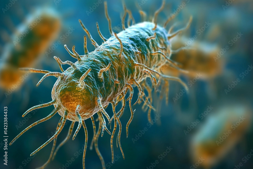 Poster generative ai visualization of vibrant microscopic bacteria and cellular details in stunning resolut