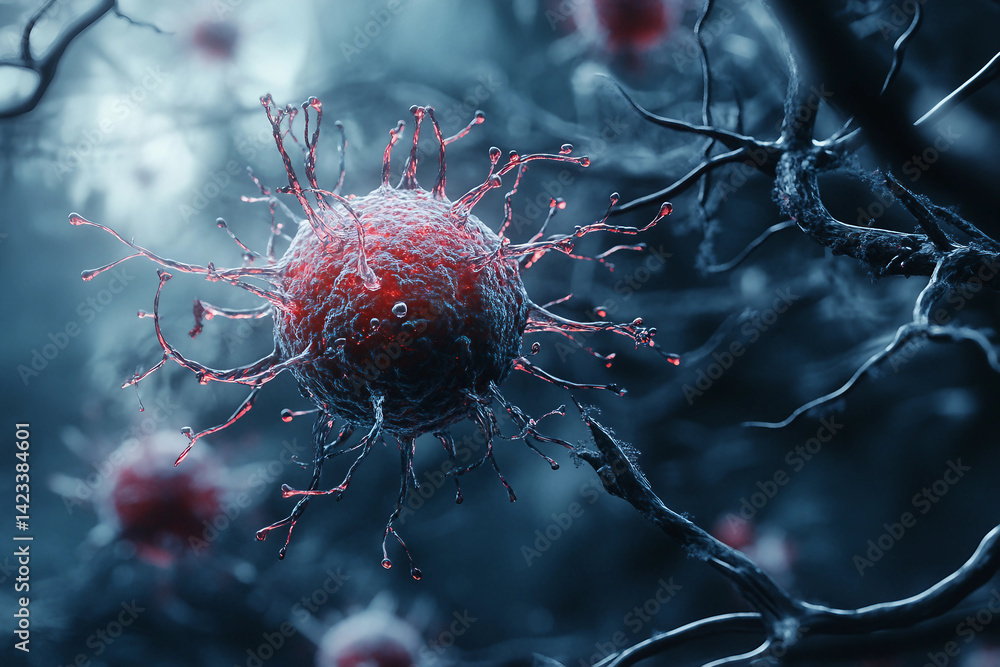 Poster generative ai visualization of vibrant microscopic bacteria and cellular details in stunning resolut