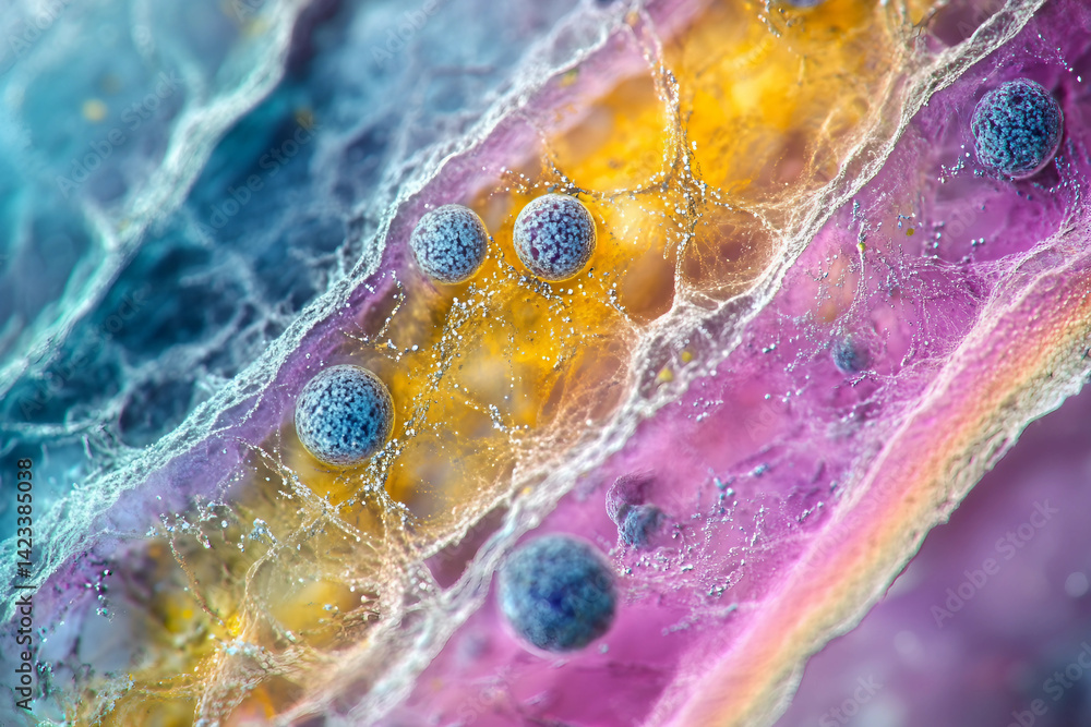 Poster generative ai close-up of virus structures with detailed molecular design and glowing particle effec