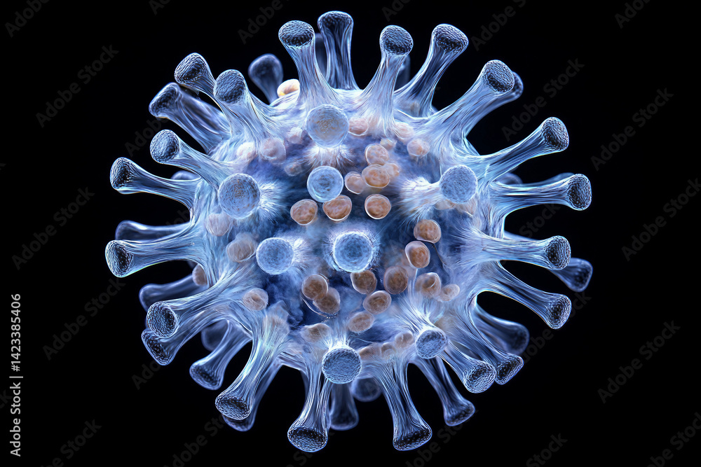 Poster generative ai close-up of virus structures with detailed molecular design and glowing particle effec