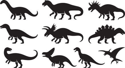 Vector Illustration of Various Dinosaur Species for Prehistoric, Paleontology, and Educational Art Projects Featuring Different Dinosaur Type