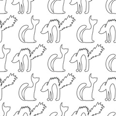 Seamless pattern with vector two outline cats. Can be used for making wallpaper, fabrics and other types of products