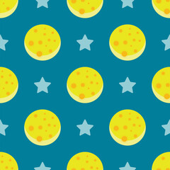 Seamless pattern with vector cartoon moon and star. Background with Moon