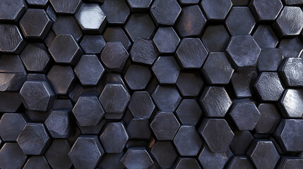 Intricate Hexagonal Patterns of Dark Material Create a Modern Geometric Wall Design in an Urban Setting