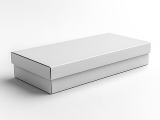 Naklejka premium Minimalist plain white rectangular cardboard box on white background.