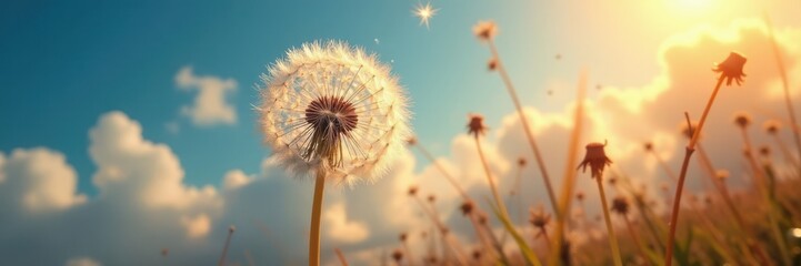 Whispy cloud-like dandelion fluff , light, puffball