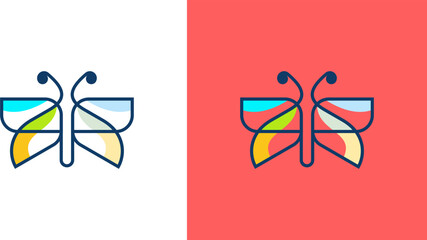 Beauty butterfly logo collection with line art style
