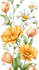 Floral summer pattern for t-shirt design Bright and vibrant floral arrangement illustration. nature-inspired apparel pattern