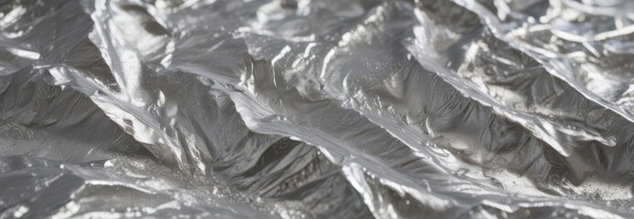 Shimmering silver foil, crinkled texture, metallic sheen,  shine,  wrinkled foil