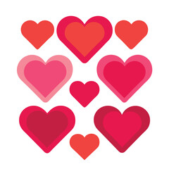 Collection of Nine Red Pink Hearts Different Sizes
