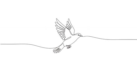 Fototapeta premium Single line bird in flight minimalist drawing peace freedom hope