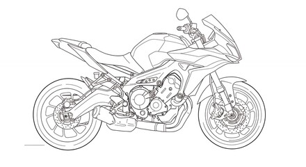 Sportbike motorcycle line art technical illustration automotive design graphic